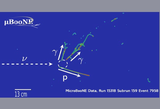 An event display of a neutral current neutral pion event found in the MicroBooNE data with a proton in the final state.